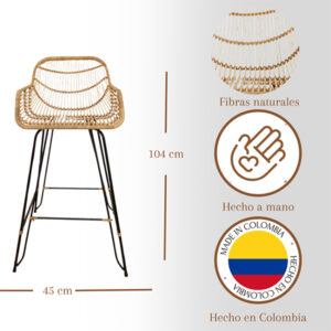 Silla de barra Eva en mimbre natural y yaré de 104x45 cm 4 Silla de barra Eva en mimbre natural y yaré de 104x45 cm